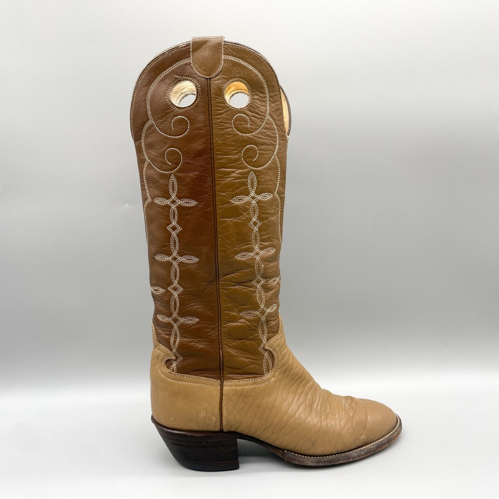 Hondo Boots Mens 9.5 D Vintage Two Tone Leather Western Cowboy Tall Buckaroo